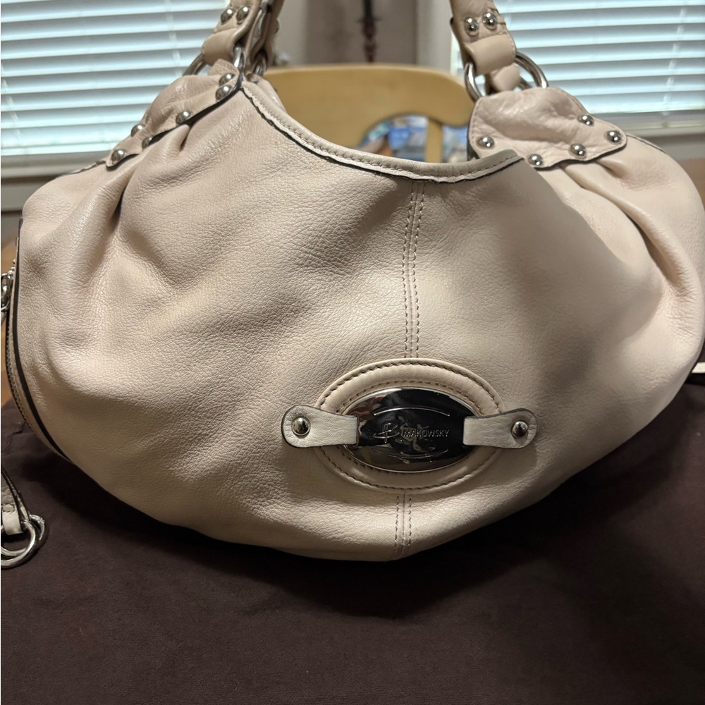 b. makowsky Cream Leather Hobo Bag